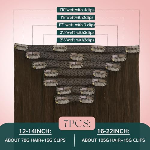 Image of Easyouth Clip in Hair Extensions Brown Clip in Human Hair Extensions Darkest Brown Clips in Extension Real Human Hair Ease of Application 20 Inch 7Pcs 120G