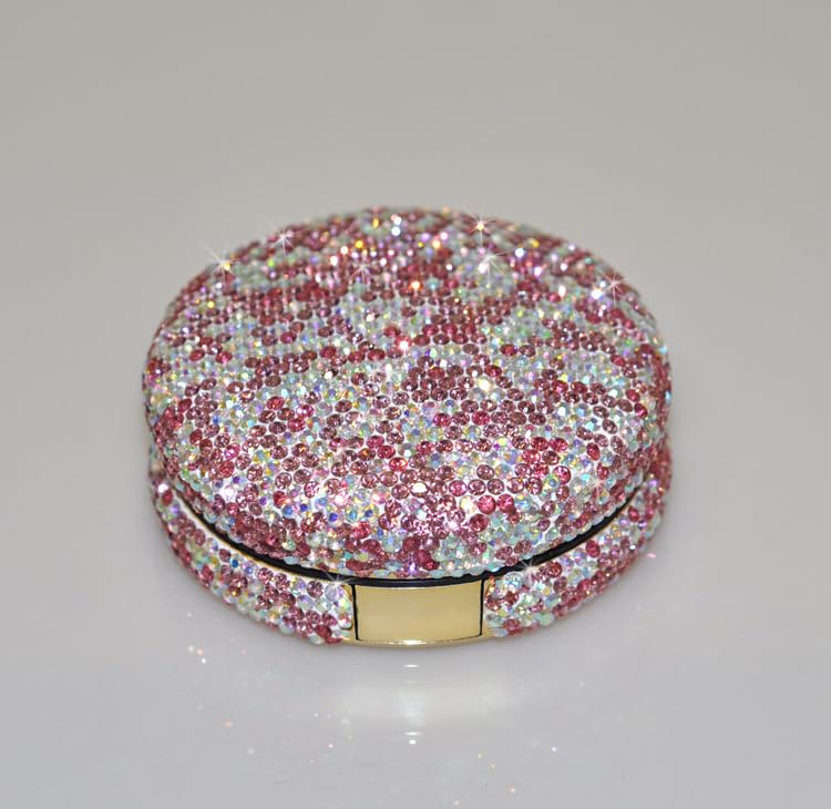 Bling Diamond Makeup Powder Empty Container, Cushion Foundation Case with Round Mirror, Air Cushion Puff Case, Foundation BB Cream Box -Pink
