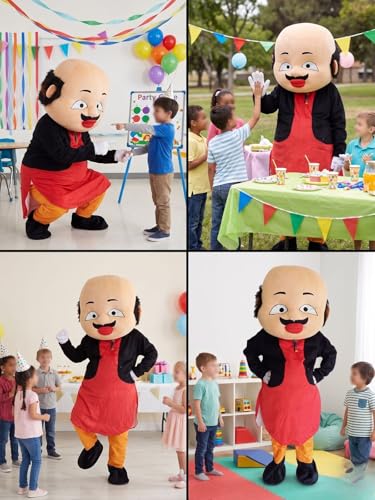 Image of BookMyCostume Fat & Samosa-Loving Indian Cartoon Character Mascot Costume For Theme Birthday Party & Events | Adults | Full Size Adults | Red & Yellow