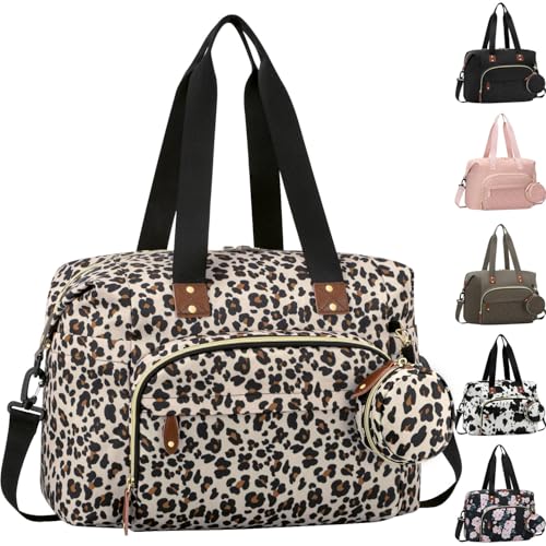 Diaper Bag Tote with Pacifier Case, Baby Bag for Women with Shoulder Straps, Travel Diaper Tote for for Mom and Dad Medium Size, Leopard Print
