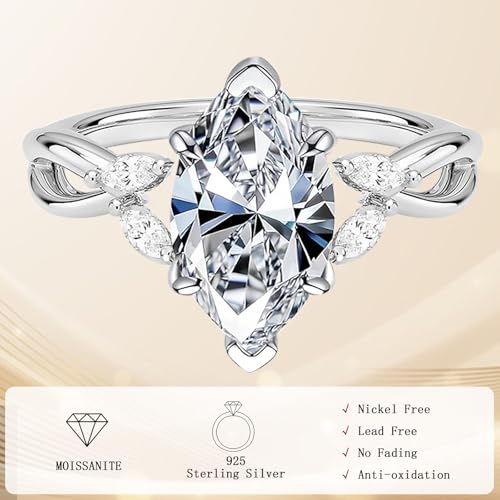 Moissanite Engagement Rings for Women Princess Cut/Oval Cut/Cushion Cut/Pear Shape Cut Moissanite Ring 925 Sterling Silver White Gold Promise Bridal Ring Jewelry Gift for Wife4