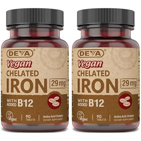DEVA Nutrition Vegan Chelated Iron 29 mg Fortified with B-12 - High Potency, Easy to Swallow - 90 Tablets, 2-Pack Cover