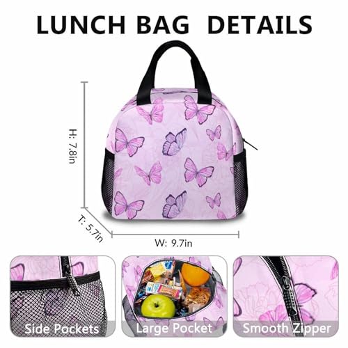 Butterfly School Backpack, Backpacks Lunch Box for Kids Girls 3 in 1 Elementary Lightweight Cute Bookbag Pencil Case for School Travel3