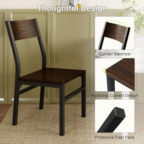 Image of Feonase Dining Chairs Set of 6, Modern Kitchen Chairs with Ergonomic Backrest, MDF Board and Metal Legs, Dinner Chairs for Dining Room, Kitchen and Living Room, Espresso