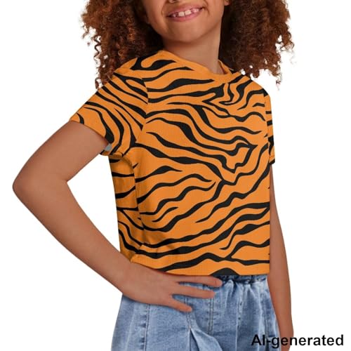 Image of Cute Crop Tops for Girls Short Sleeve Summer T Shirts Fashion Graphic Tees Crew Neck Pullover Tee 5-14 Years
