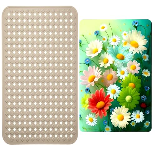 Image of Door mat Bathroom mats Anti Slip for Entrance Floor Foot Skid Bathtub Bath Shower Suction Cups (Beige Combo 1)