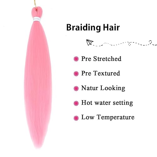 Miniatura 6 de Paquete de 2 paquetes de cabello trenzado rosaazul claro, 26 pulgadas, cabello sintético profesional preestirado, trenzas de ganchillo, extensiones