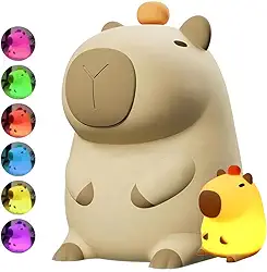 Luminária Capivara Muda de Cor, Silicone Maleável, LED Touch com Luz Quente, Recarregável USB, Timer 20 Minutos, 2 Níveis Intensidade, Decoração para Dormir