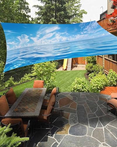 Waterproof Sun Shade Sail Summer Ocean Seawater White Clouds Blue Sky Outdoor Patio Sun Shades Canopy UV Block Water Resistant Sunshade for Garden Backyard Deck Pergola 14x18 Ft