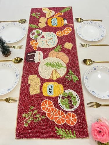 Image of Handmade Multicolour Beaded Dining Table Runner | Decorative Console Runner for Dining Table | Xmas & New Year Special Festive Home Decor | Handcrafted Luxury Table Runner