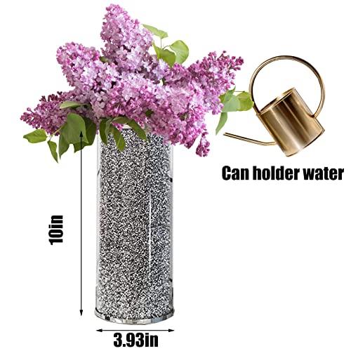 Essguo Silver Crystal Glass Vase, Large Glass Crushed Diamond Vase, 10In Luxurious Fresh Flower Vase For Home Decor, Bedroom, Living Room, Office, Wedding, Party, Dining Table(Can Hold Water) #TOP3
