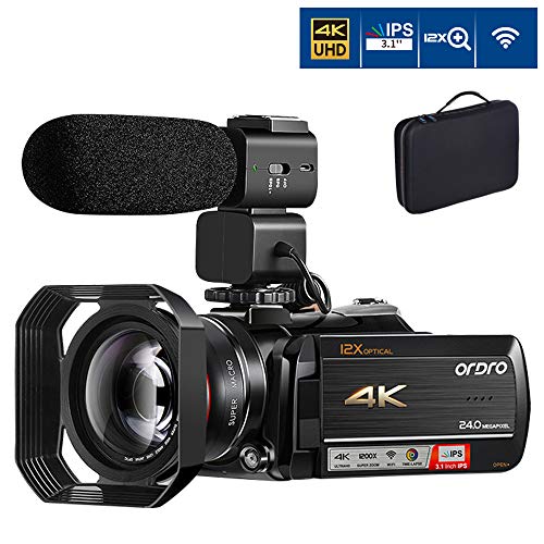4K Camcorder Video Camera ORDRO 12x Optical Zoom 3.1’’ IPS Touch Screen 4K