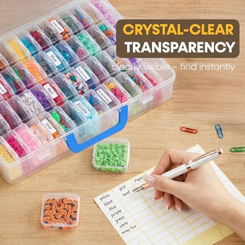 Image of Bead Organizer with Handle, 60Pcs Small Clear Bead Storage Boxes with Labels, Large Craft Case and Mini Plastic Dispensing Containers for Jewelry Making Diamonds Arts Screws Seeds Small Parts