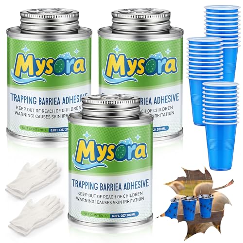 Mysora Sticky Glue Coating Kit 20.4 oz (3 * 6.8 oz) Insect Trap Coating with Brush and 30 Blue Cups and 2 Pairs Gloves DIY Fly Trap for Deerfly Stink Bugs Apple Fly Biting Flies Garden Pests