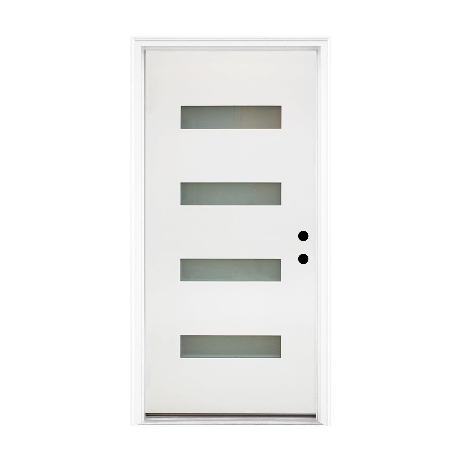36 x 80 Fiberglass Entry Door with 4-Lite Frosted Glass, Contemporary Style Left Hand Inswing White Color with 4-9/16 Vinyl Frame, Knock-Down Design, White