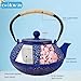 Japanese Tea Set,Cast Iron Tea Pot for Stovetop,Tea Pot with Infusers for Loose Tea,Tea Kettle with 4 Cups,Trivet&Cap Lifter,Flower Design Teapot,Coated with Enameled Interior-32 Ounce(900ml),Blue