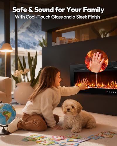 Image of EUHOMY 50 Inch Electric Fireplace Recessed Wall Mounted with Remote Control, Fireplace Heater with Adjustable Flame Color, Linear Fireplace with Timer, Log & Crystal, 750 /1500W (2026 Upgrade)