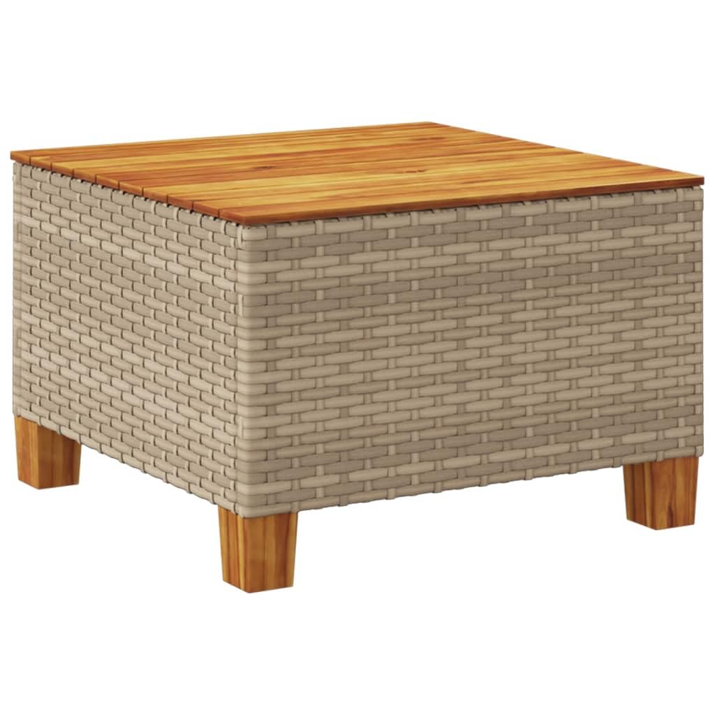 Tavolo da giardino beige, 55 x 55 x 36 cm, in polyrattan, legno di acacia, resistente alle intemperie, per giardino, balcone, terrazza, esterni, campeggio, picnic, salvaspazio, stabile e