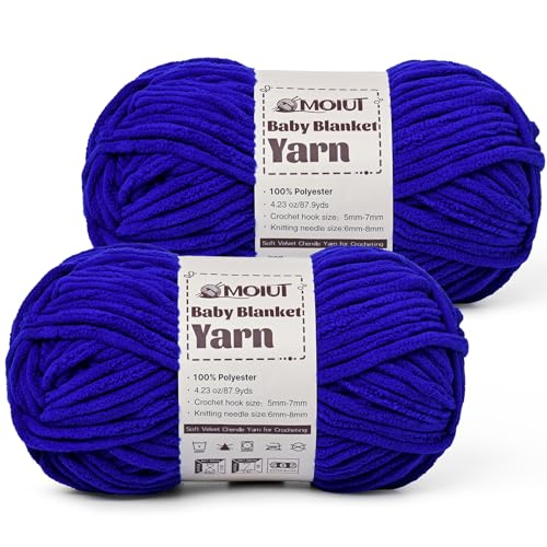 Image of Fluffy Chunky Yarn for Crocheting, Chenille Crochet Yarn 6 Super Bulky, 2 Pack of 87.9 yds /4.23 oz Baby Blanket Yarn, Soft Velvet Yarns for Knitting Amigurumi&DIY Crafts /Hats /Socks(2 Sapphire Blue)