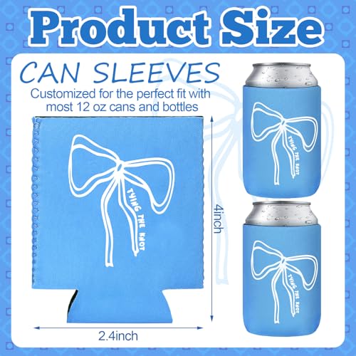 Image of SiliFine 12 Pcs Bachelorette Party Can Sleeves Bulk Coquette Bachelorette Party Decoration Cowgirl Can Sleeves for Bridal Shower Gifts(4 x 2.4 Inches,Blue Bow)