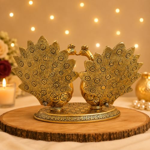 Image of Metal Kissing Peacock Couple Statue for Home Decor, Romantic Love Bird Showpiece for Living Room Bedroom Office Table, Decorative Figurine for Wedding Anniversary Housewarming Gift
