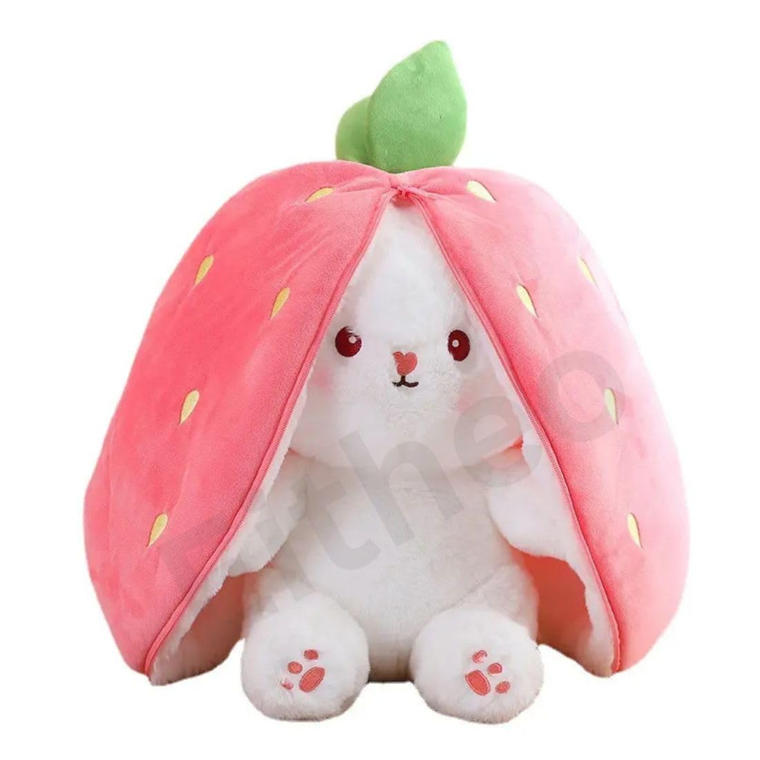 EITHEO Reversible Carrot Strawberry Bunny Pillow | Rabbit Soft Toys with Zipper | Safe & Durable | Comfort & Reversible Design for Kids | Soft Zipper | Super Soft Material | Gift Item for Kids