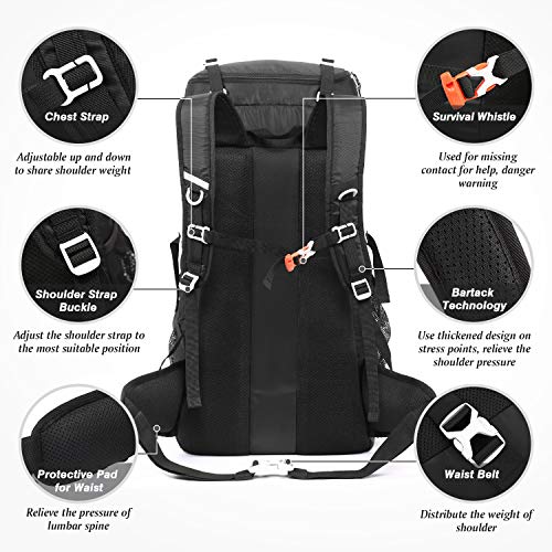 Homiee Hiking Backpack, 50 L, Men's Women's Waterproof Trekking Backpack, Travel Backpack, Outdoor Hiking Backpack with Rain Cover, Backpacker Backpack for Hiking, Mountaineering, Camping, Travel Sports - Image 6