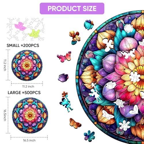 MEATRN Mandala Flowers 200 Pieces Wooden Puzzles for Adults miniatura 2