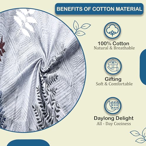 Image of Kuber Industries Cotton 150 TC Double Bedsheet With 2 Pillow Covers | Machine Washable Soft Bedsheet For Living Room, Home & Hotels | Leaf Fitted Print - Grey