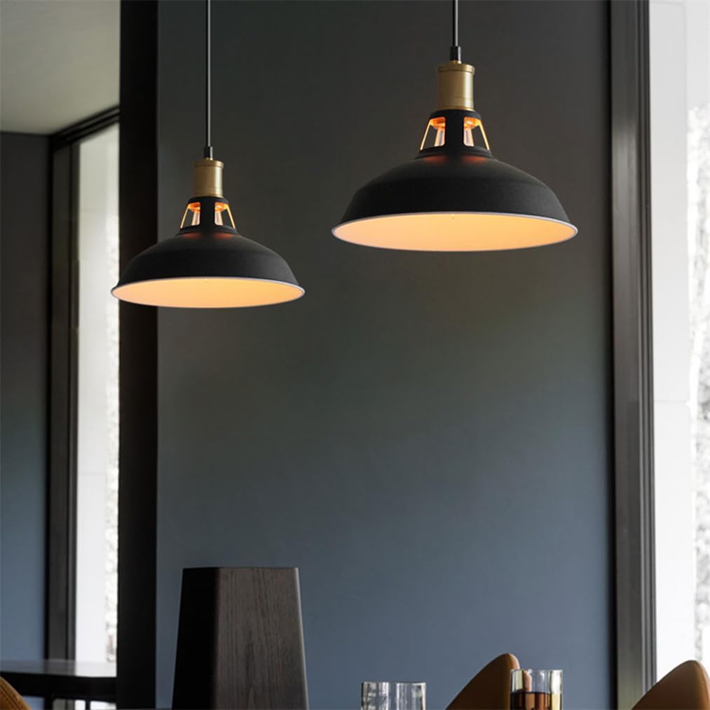 Lampa wisząca w stylu amerykańskim, matowy czarny klosz, metalowy żyrandol, styl industrialny z połowy wieku, do jadalni, sypialni, baru, biura, płaskiego lub pochylonego sufitu (biały, 1