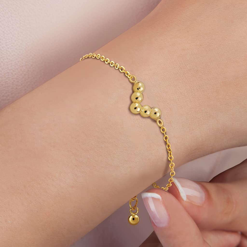 Pulsera Para Mujer en Forma de Uve de Bolas Chapada en Oro de 18K- Diseño Artesanal