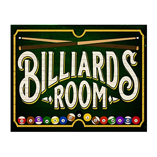 “Billiards Room” -Classic Pool Room Signal – 14 x 11″ Rustic Recreation Room Wall Artwork Print -Able to Body. Dwelling-Play Room-Bar-Store-Man Cave Decor. Nice Reward for All Pool Sharks! Printed on Photograph Paper.