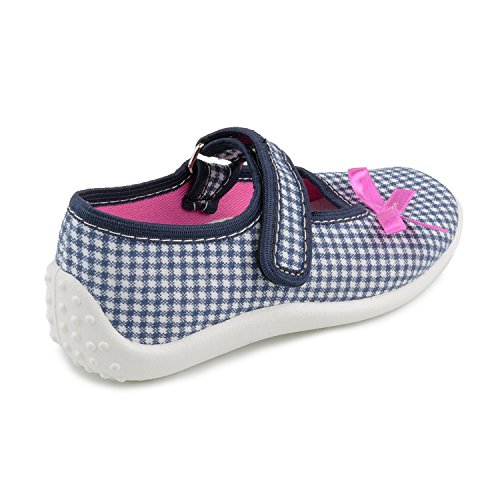 Julia 5954 Little Girls' Navy Blue Checkerd Hook-and-Loop Natural Canvas Mary Jane Flat2