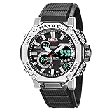 Digitaluhr Sport 5 ATM Wasserdicht Digitaluhren Alarm Timer LED Alarm Stoppuhr Datum Multifunktional Armbanduhr für Jugendliche Jungen Outdoor Quarz Armbanduhr,Silber