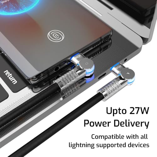 Image of Rubber Rotational Type C to Lightning Cable, 6Ft /2M, Compatible with iPhone, 27W Fast Charging, Knurled Metal Finish, LED Charging Indicator, Durable Design for Gaming | Black