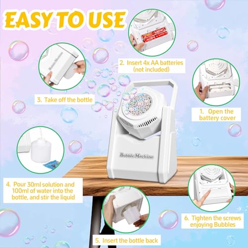 Bubble Machine for Kids Toddlers, Portable 90° Bubble Maker with Bubble Solution, Automatic Battery Operated Bubble Toys 20000+ Bubbles/Mins, Perfect for Halloween Parties/Birthday/Wedding/Christmas - Image 4
