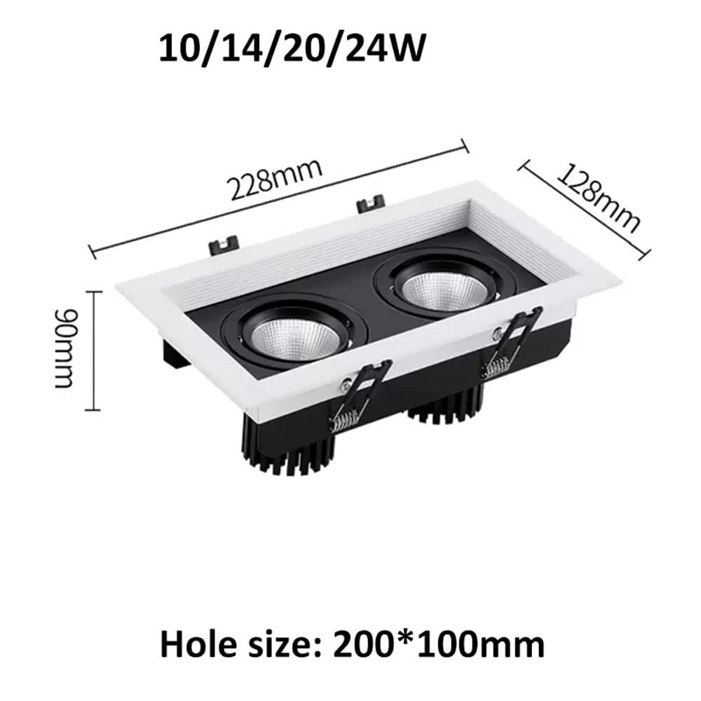 Juego de 2 focos empotrables sin lata con cardán múltiple de 2 cabezales, focos rectangulares de ángulo ajustable de 10W, 14W, 20W, 24W, kit de conversión de reemplazo de luz Puck(24w,White light)