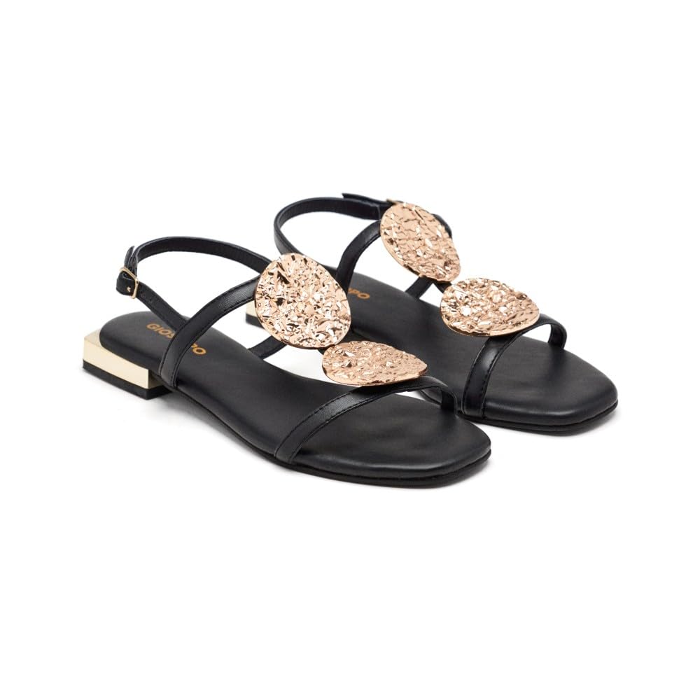 GIOSEPPO Jewel Sandal, Flat Sandal Women, Black, 37 EU, Black/White, 5 UK