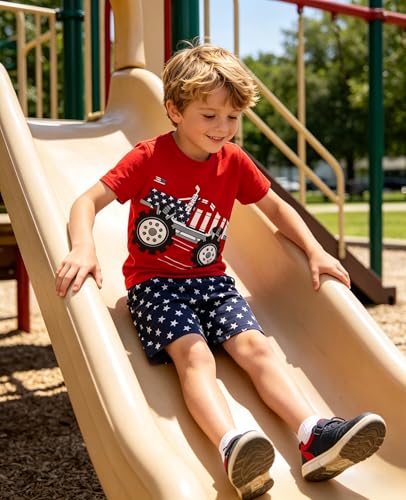 Image of KIDLAGA Kids Toddler Boy Clothes Outfits Bear Print Tee + Plaid Shorts 2 Pieces Summer Shorts Set