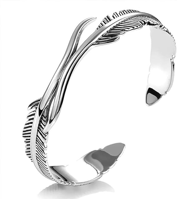 VOMONO ANZUEA 925 Sterling Silver Feather Bracelet for Women Girls Adjustable Open Bangle Bracelet Fashion Jewellery Gift for Women Girls for Birthday Christmas Valentine's Day and Festival
