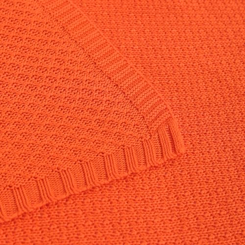 Image of NTBAY Rayon Derived from Bamboo Knit Twin Blanket, 60 x 80, Orange | Breathable Cable Knit Throw Made with Rayon Derived from Bamboo, Soft Cooling Bed Throws for Sofa, Bed, Reading, and Travel