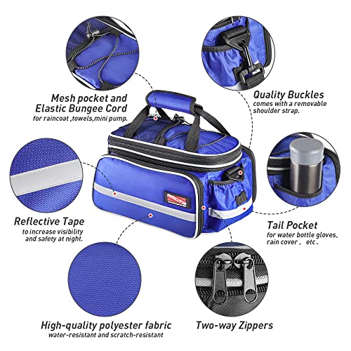 Arltb Bike Rear Bag 10-25L Waterproof Bicycle Trunk Bag With Rain Cover Shoulder Strap Bike Pannier Tail Back Seat Bag Package Handbag Bike Accessories For Road Bikes Mountain (Blue-) #TOP1