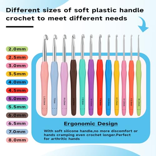 Image of Mayboos 12 Sizes Crochet Hook Set 2.0mm~8.0mm, 53 Pack Crochet Hooks