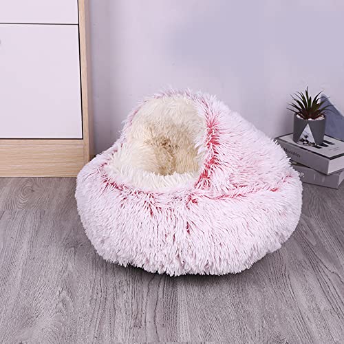 SEDOXX Pet Bed for Small Medium Pets Plush Cave Bed Dog Bed Cat Bed Kitten Puppy Round Cat's Nest Donut Indoor Fluffy Calming Beds Cosy Washable,50cm,Pink