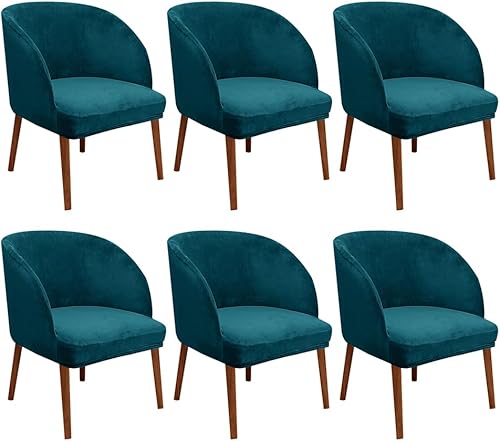 Miniatura 18 de XMNTG Juego de 6 fundas elásticas para sillas de comedor de terciopelo blanco moderno de mediados de siglo, con respaldo curvo para silla