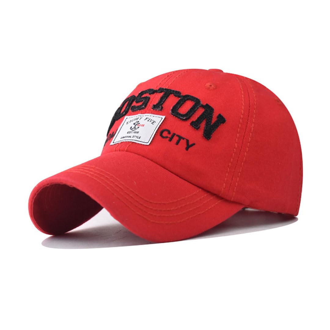 Urtaodfe Unisex Red Embroide Boston Baseball Cap,Cotton Trucker Hat,Couple Duck Tongue Cap,Gift Giving (Cotton, )