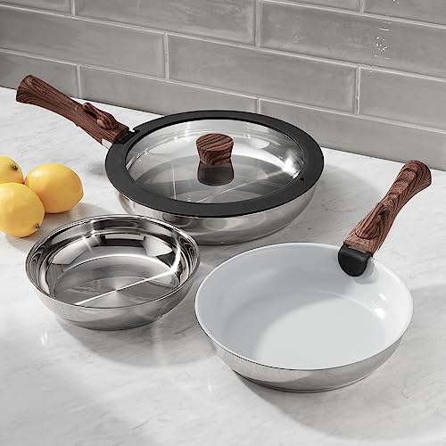 Ergo Chef Pro Series 8pc Smart Pan Set, Removable Handles, space-saving for kitchens, RVs & Camping Compatible with electric, gas & induction stoves, stainless steel pans & ceramic, PTFE & PFOA free - Image 2