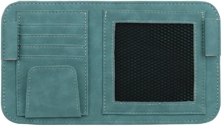 Car Sun Visor Organizer, Small Leather Auto Visor Storage Organizer, Vehicle Multi-Pocket Document Holder for License, Card, Pen, Sunglasses, Interior Car Accessories (Blue)