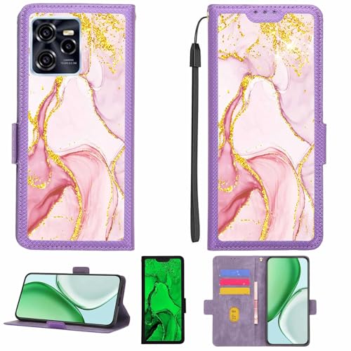 Aroepurt Case Compatible for Lesia Ls6602 Phone Case Flip Cover [with Tempered Glass Screen Protector][RFID Blocking][Gold Glitter+Luminous] LPT-FDL