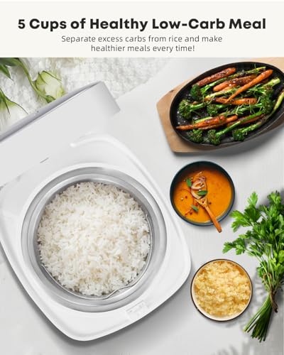 Image of Novaspark Low Carb Rice Cooker Stainless Steel Inner Pot, Mini Stainless Steel Rice Cooker Small 5 Cup, LED Display Low Sugar Rice Maker, 24H Timer and Auto Keep Warm, White Rice /Porridge /Oatmeal